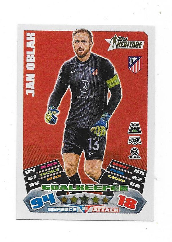 2025-26 Topps Match Attax Champions League  HERITAGE #389 Jan Oblak , Atletico Madrid , Spain
