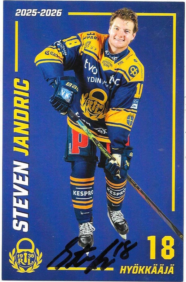 2025-26 Finnish Rauman Lukko TeamIssued Autographed Card #18 Steven Jandric ,  Univ. of Denver