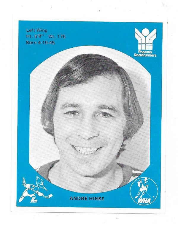 1976-77 Phoenix Roadrunners Teamissued WHA # Andre Hinse , Toronto Maple Leafs
