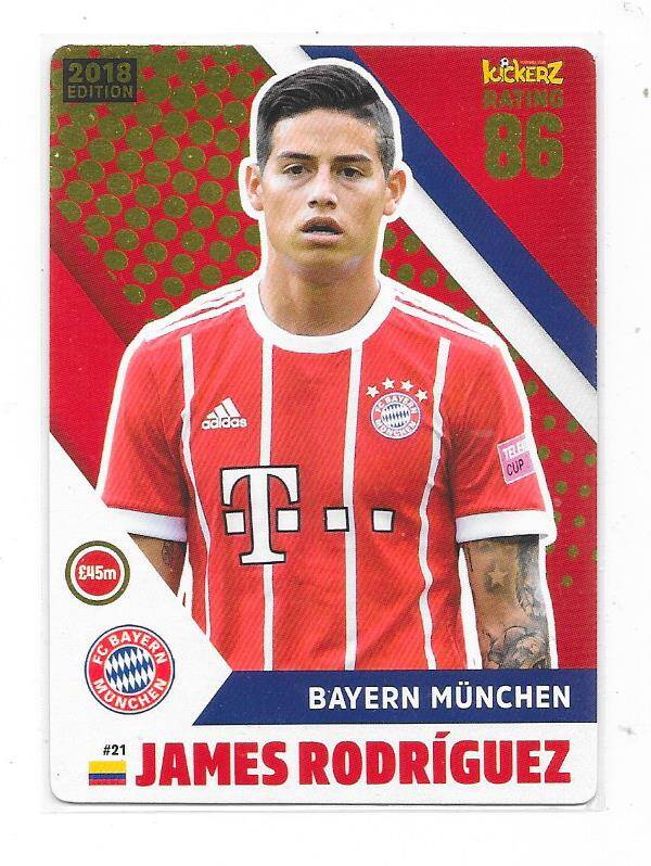 2017-18 Swedish Kickerz Goldstar Football card #21 James Rodriguez , Bayern München , Colombia