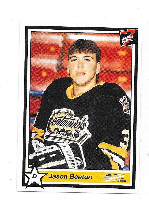 1989-90 7 inn Sketch OHL #302 Jason Beaton North Bay Centennilas , St. Francis Xavier Univ.