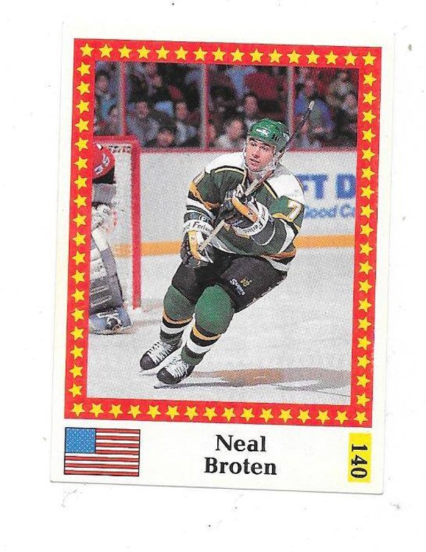 1991 Finnish Semic WC Ice Hockey Sticker Marabou back #140 Neal Broten , Minnesota North Stars