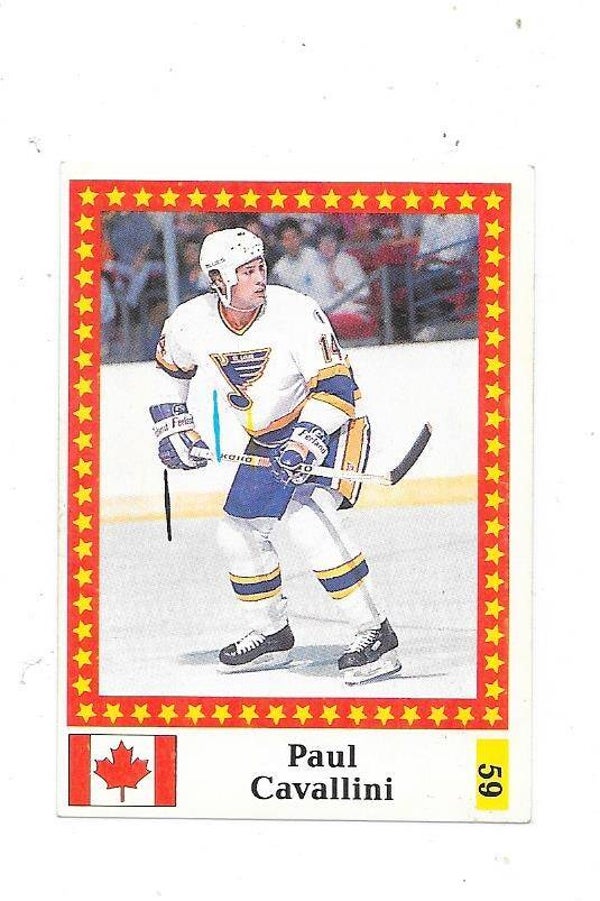 1991 Finnish Semic WC Ice Hockey Sticker Marabou back #59 Paul Cavallini , St Louis Blues