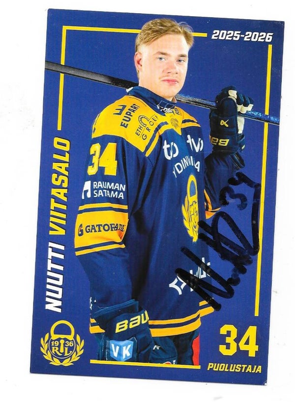2025-26 Finnish Rauman Lukko TeamIssued Autographed Card #34 Nuutti Viitasalo