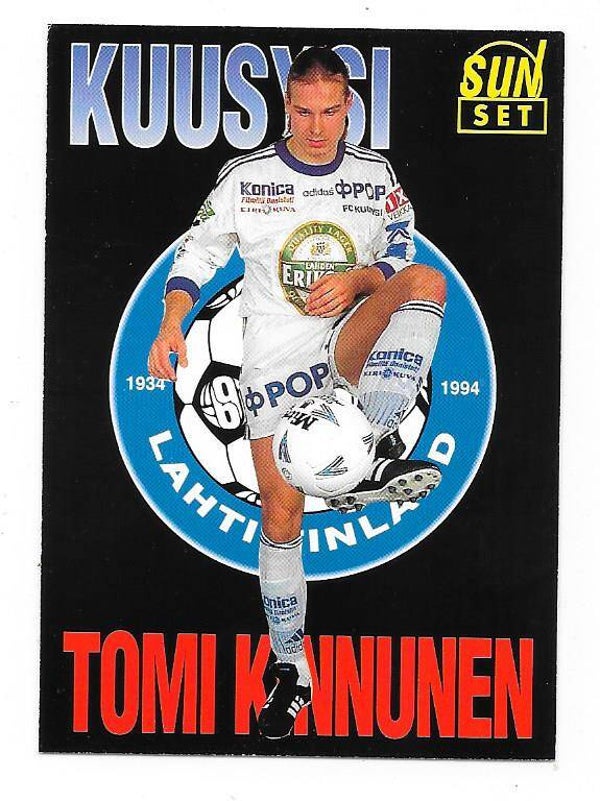 1994 Finnish Sunset Football card #12 Tomi Kinnunen , FC Kuusysi Lahti , KRC Genk