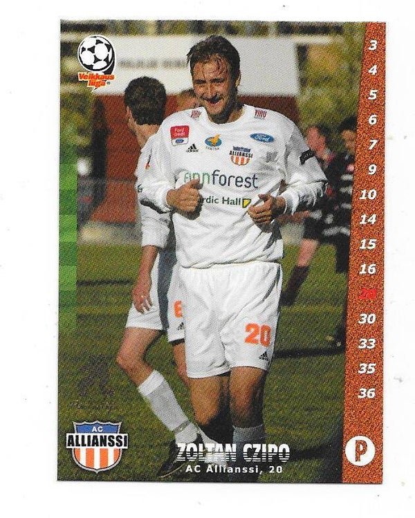 2002 Finnish Cardset Football #12 Zoltan Czipo,  AC Allianssi , Honvéd FC , Hungary