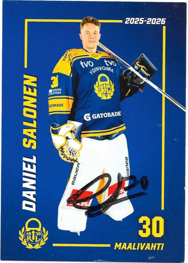 2025-26 Finnish Rauman Lukko TeamIssued Autographed Card #30 Daniel Salonen