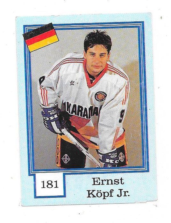 1992 Finnish Semic WC Ice Hockey Sticker #181 Ernst Köpf Jr , Germany