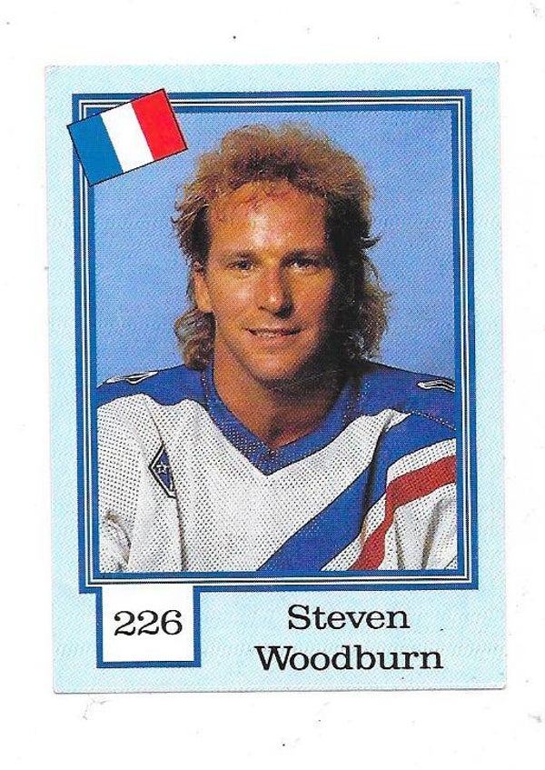 1992 Finnish Semic WC Ice Hockey Sticker #226 Steven Woodburn , France
