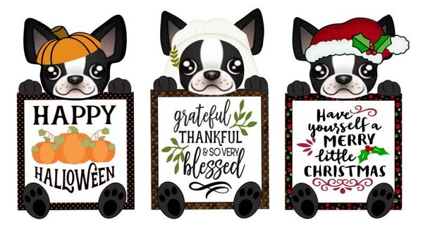 6" Boston Terrier Oct, Nov, Dec Signs - Girl (Set of 3)