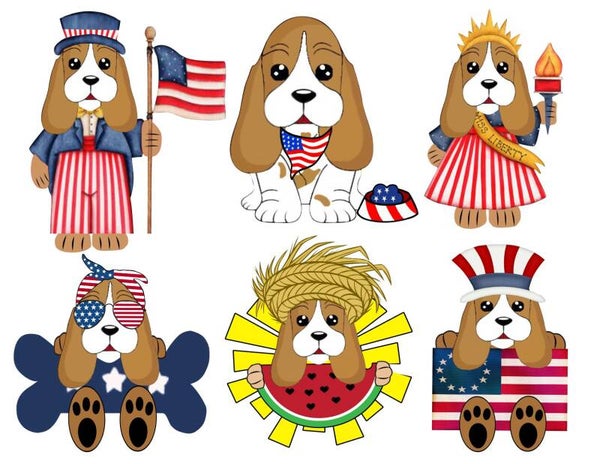Basset Hound 4th of July  {Set of 6}