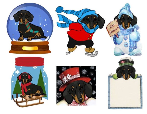Doxie Black and Tan Winter - {Set of 6}