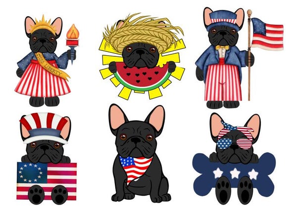 French Bulldog Black 4th of July - {Set of 6}