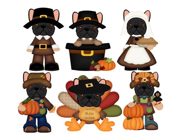 French Bulldog Black Thanksgiving - {Set of 6}