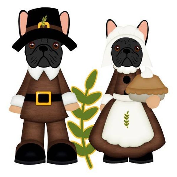 French Bulldog Black Thanksgiving Couple