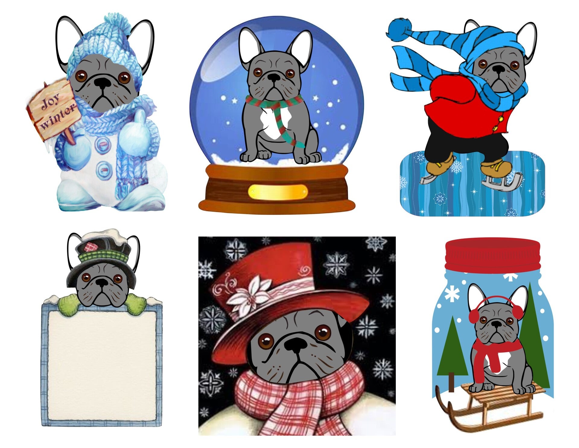 French Bulldog Blue Winter - {Set of 6}