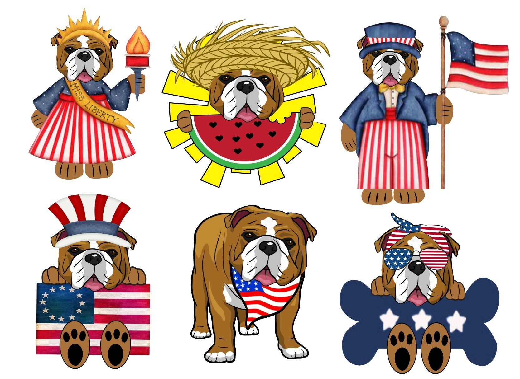 Bulldog 4th of July - {Set of 6}