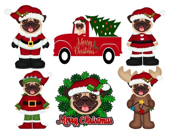 Pug Fawn Christmas - {Set of 6}