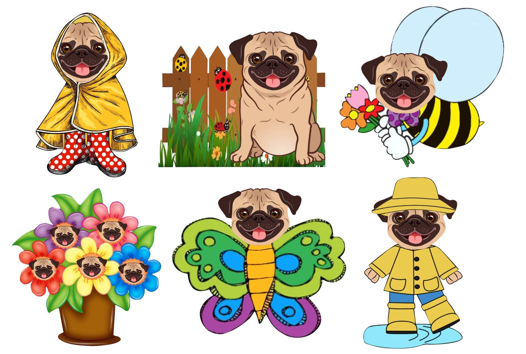 Pug Fawn Spring - {Set of 6}