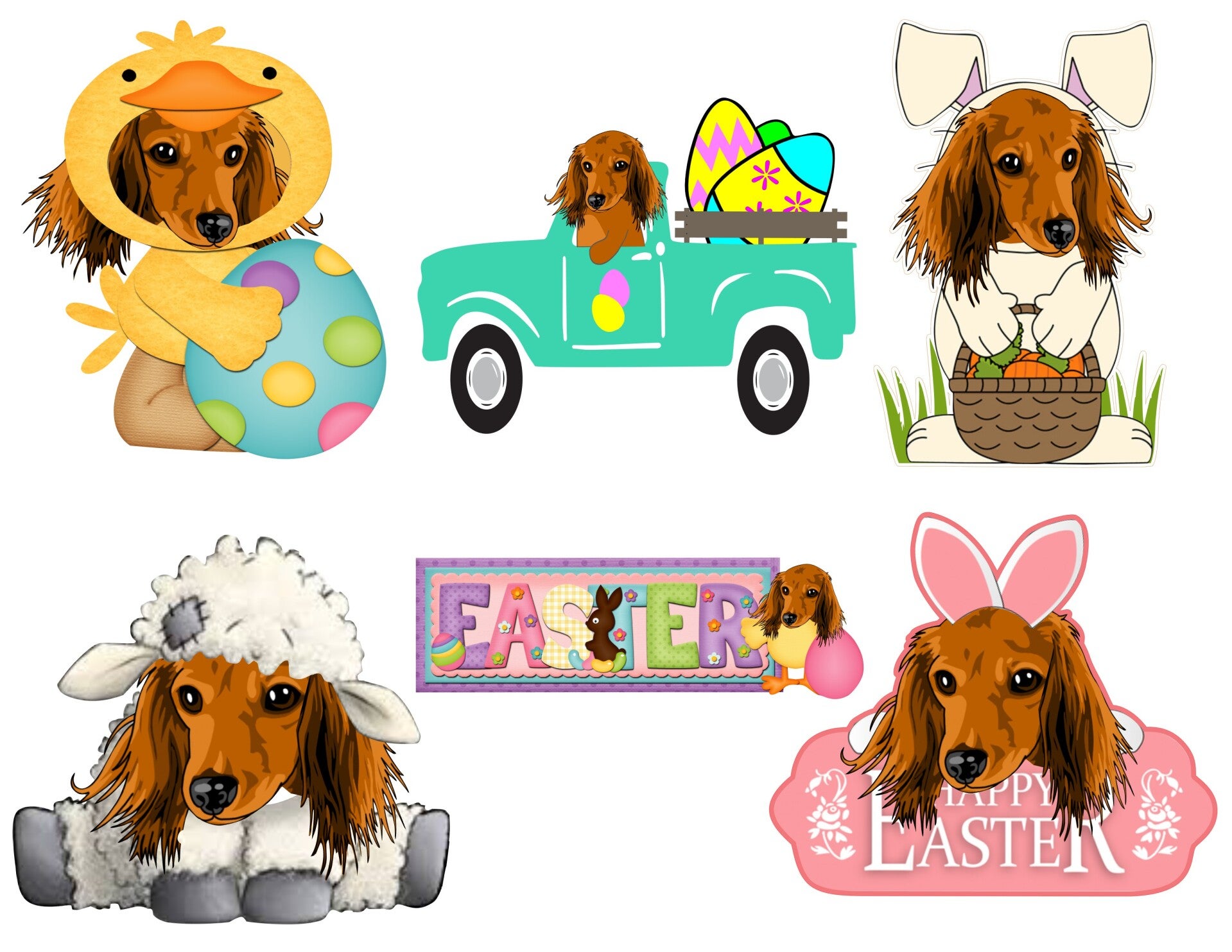 Doxie Tan Long Hair Easter - {Set of 6}
