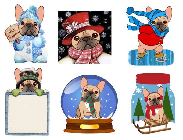 French Bulldog Fawn Winter - {Set of 6}