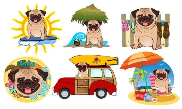 Pug Fawn Summer - {Set of 6}
