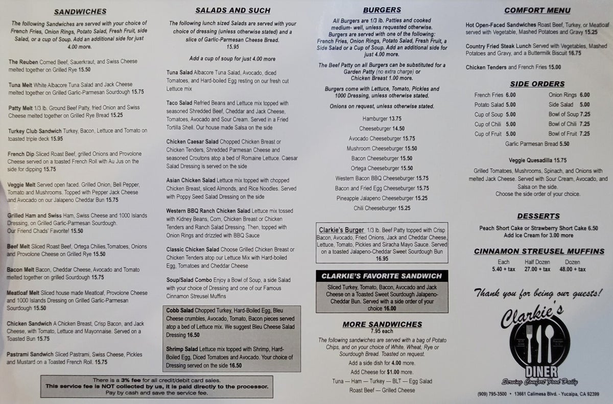Menu | Clarkies Diner