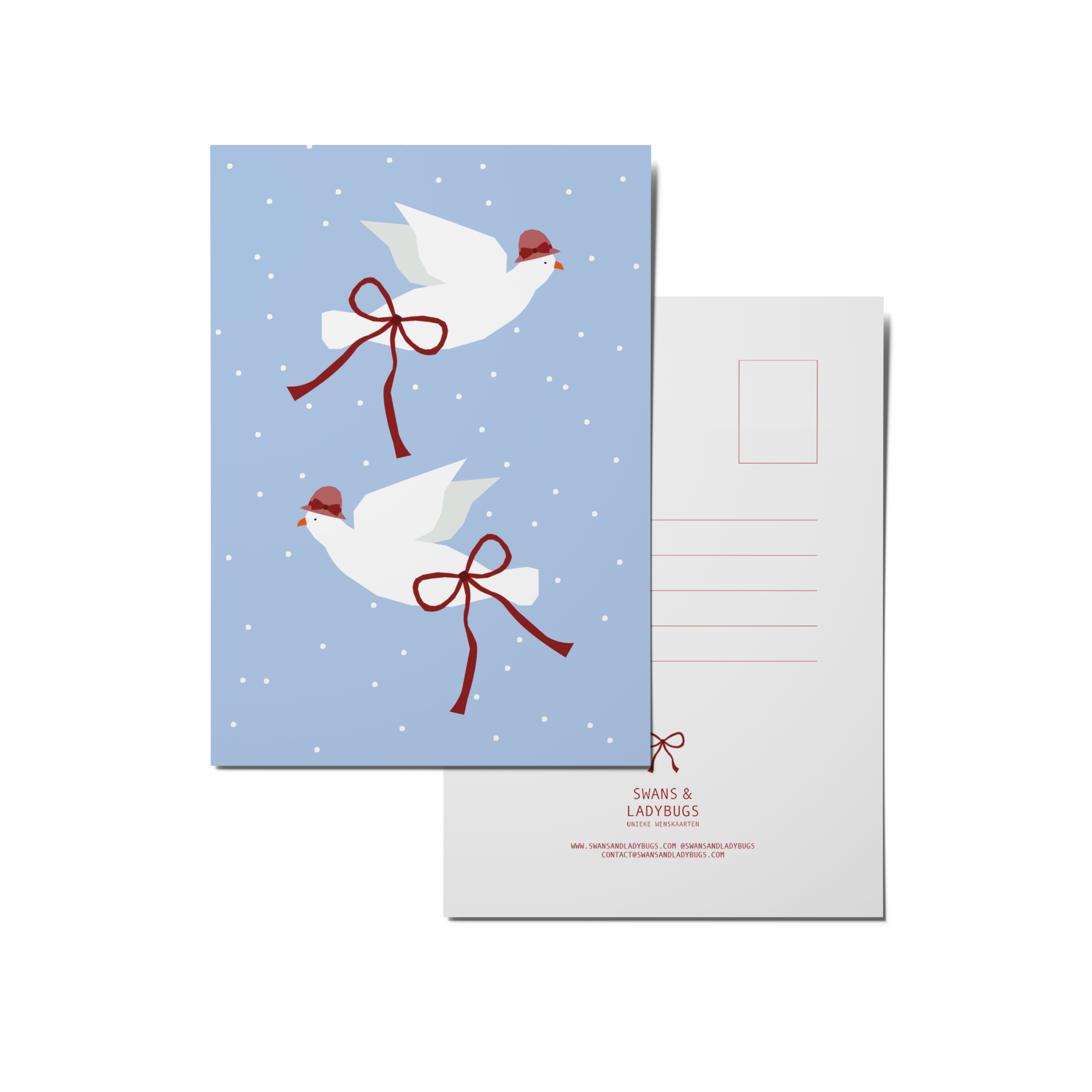 ANSICHTKAART VOGELTJES MET STRIKJES