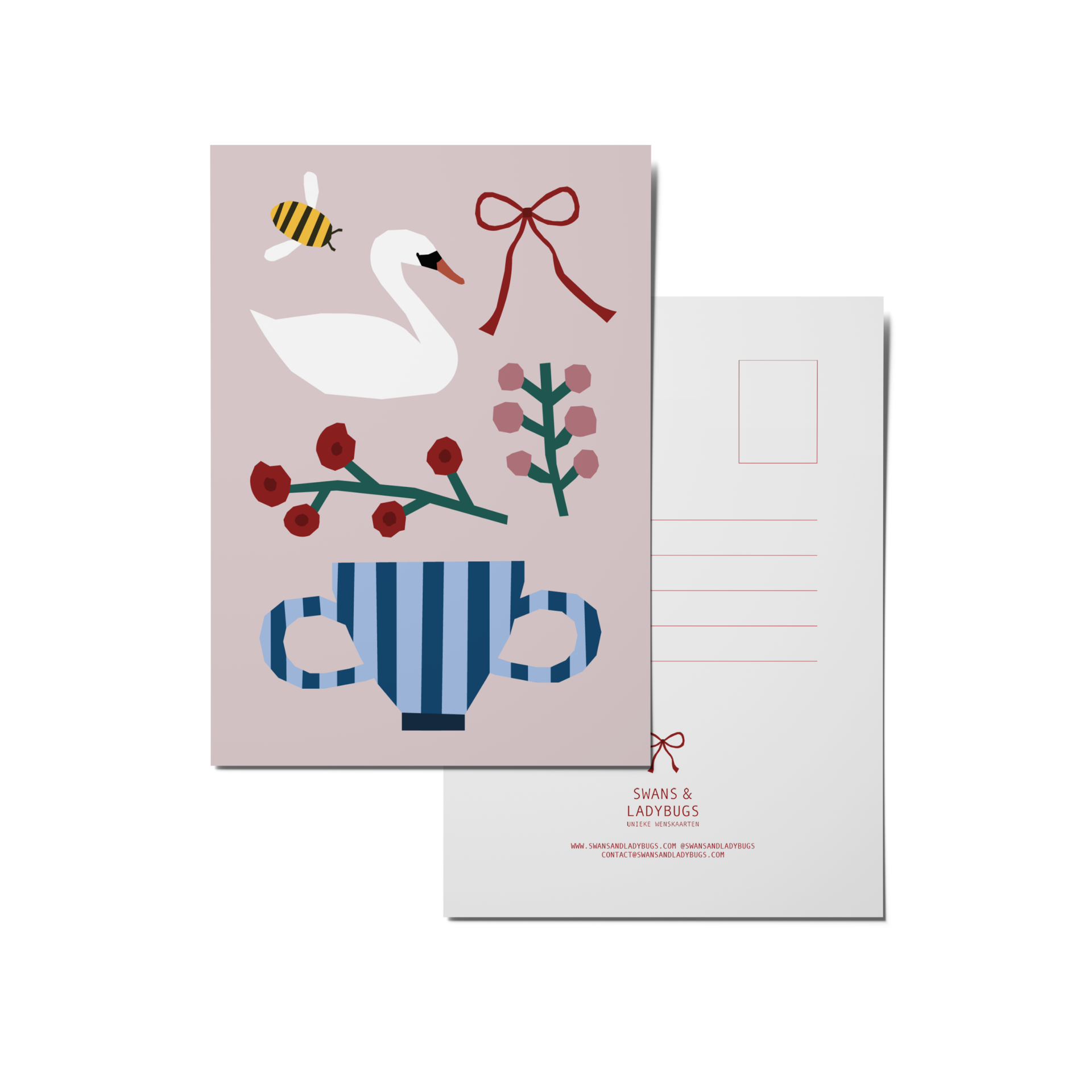 ANSICHTKAART FIGUURTJES POEDERROZE