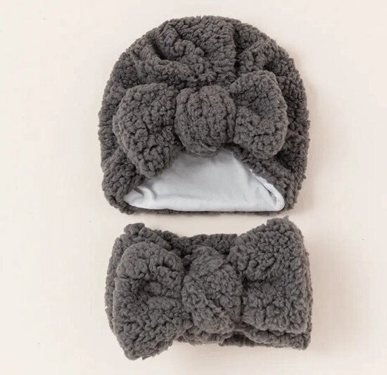 Teddy Muts en Sjaal - Baby Set - antraciet