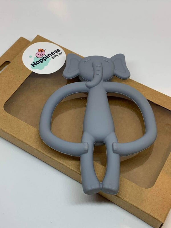 Silicone bijtring 2 in 1 - blauw grijs