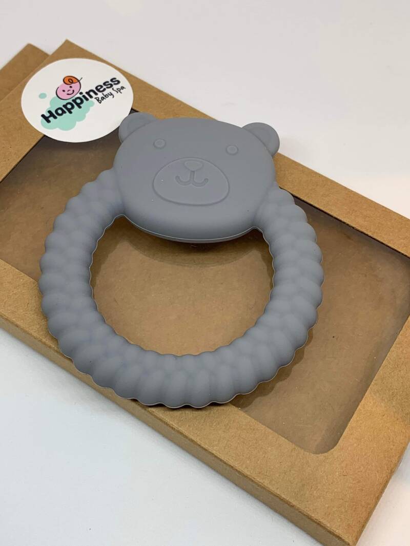 Silicone bijtring 2 in 1 - Beer grijs