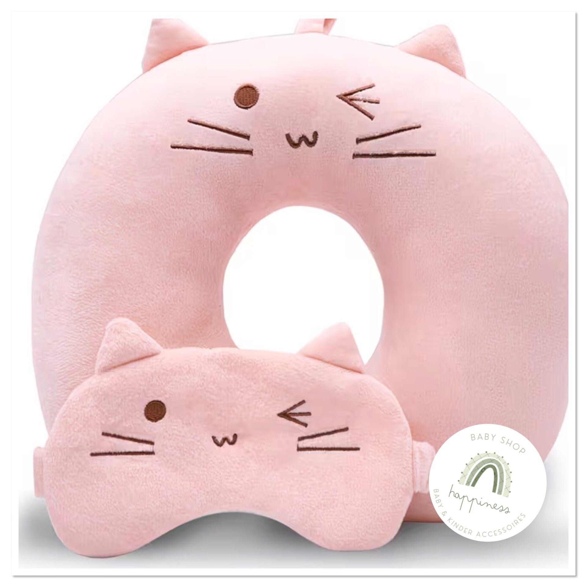 Reiskussen - Nekkussen set met slaapmasker - schattige kat
