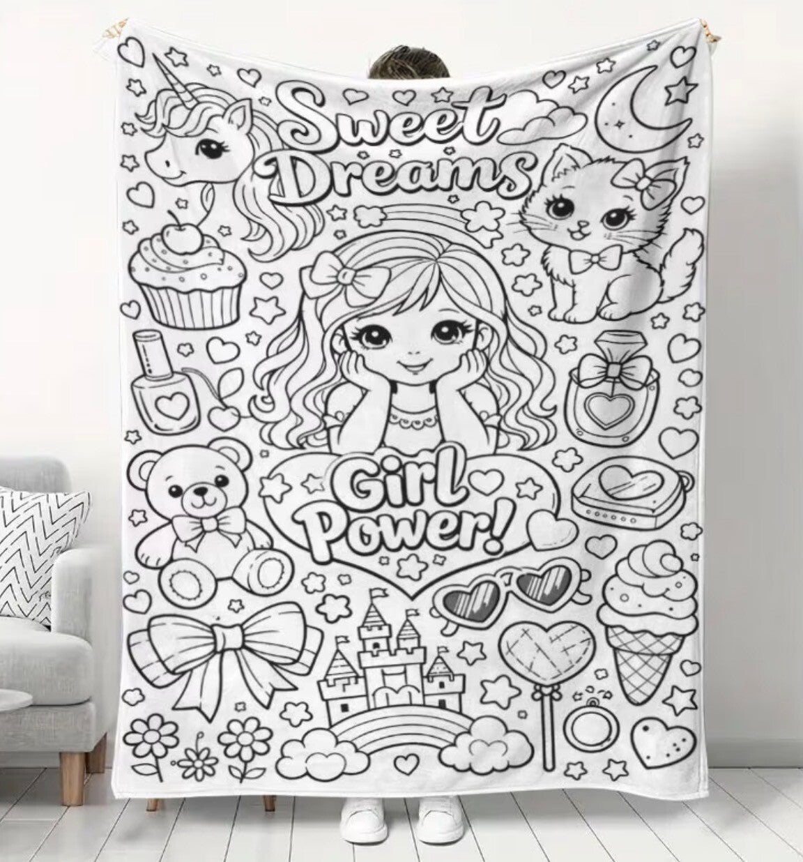 XXL Kleurdeken Girl Power – Fleece deken DIY - Fleece deken om zelf in te kleuren