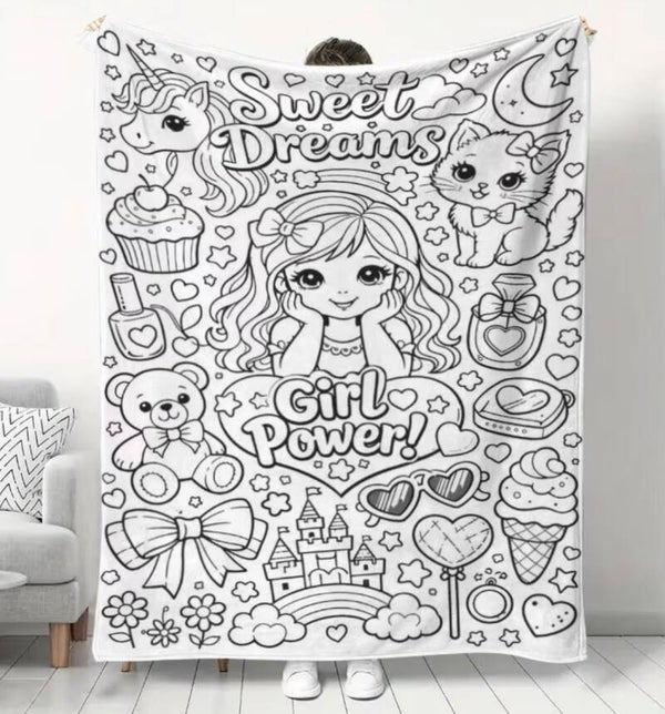 XXL Kleurdeken Girl Power – Fleece deken DIY - Fleece deken om zelf in te kleuren