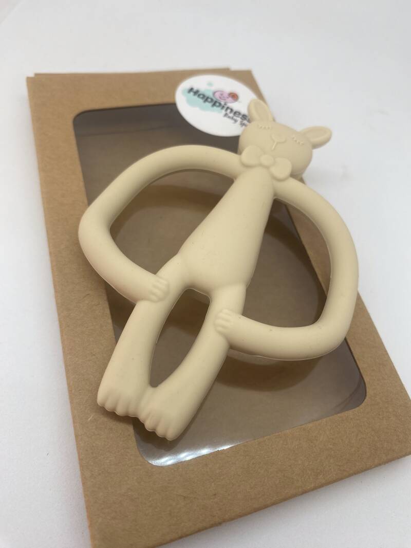 Silicone bijtring 2 in 1 - Konijn creme
