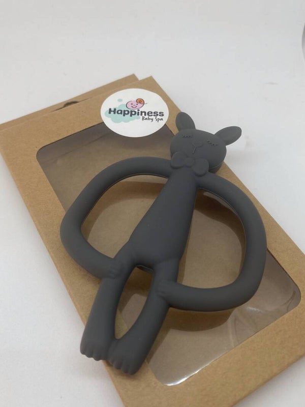 Silicone bijtring 2 in 1 - Konijn donkergrijs