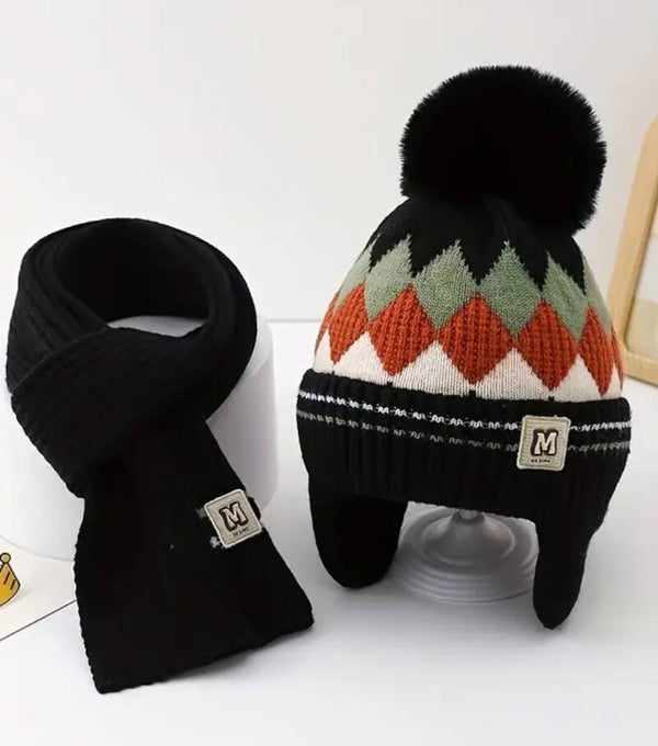 Winterset jongen - sjaal muts - 5 - 10 jaar - zwart geruit