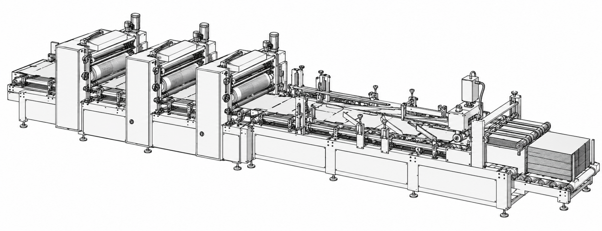 Generic flexo folder-gluer engineering illustration
