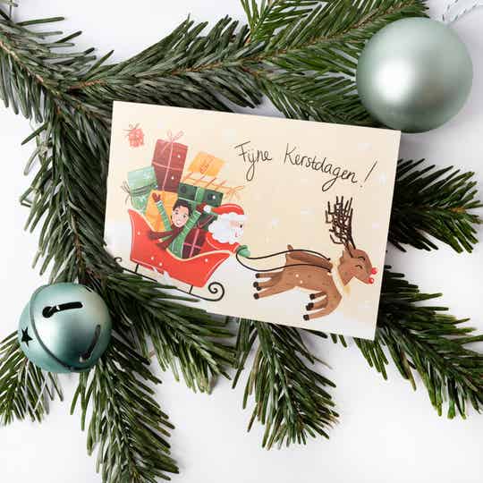 Kerstkaarten - Slee incl. enveloppen (4 stuks)