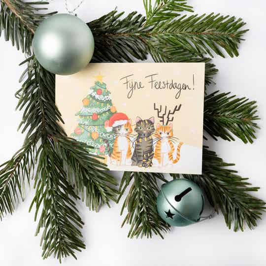 Kerstkaart - katten incl. enveloppen (4 stuks)