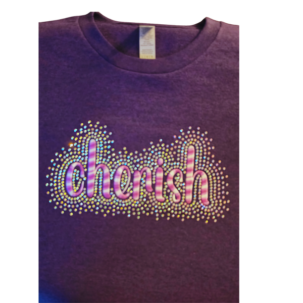 "Cherished" Embroidered & embellished with Rhinestone