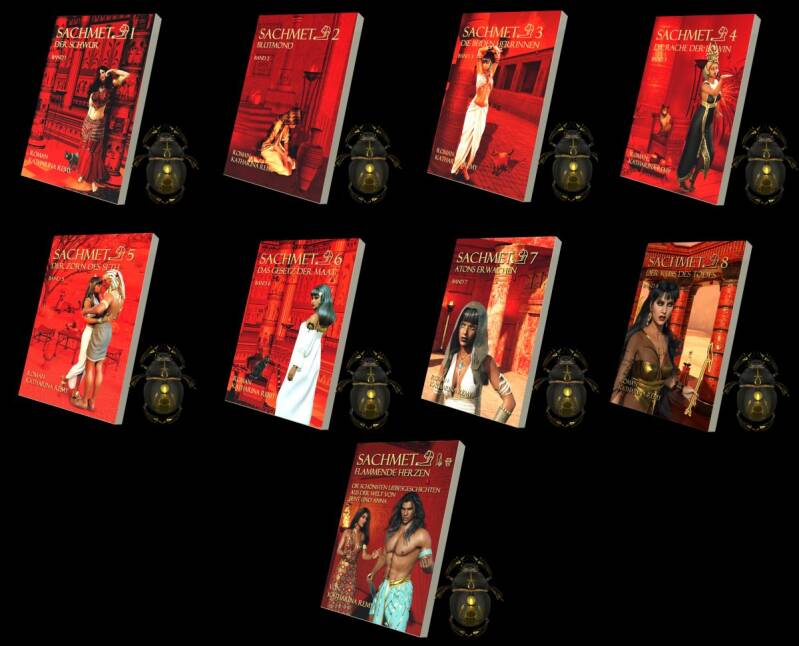 Cover der Sachmet-Romanreihe: historische Ägyptenromane mit mythologischen Themen und starken Frauenfiguren