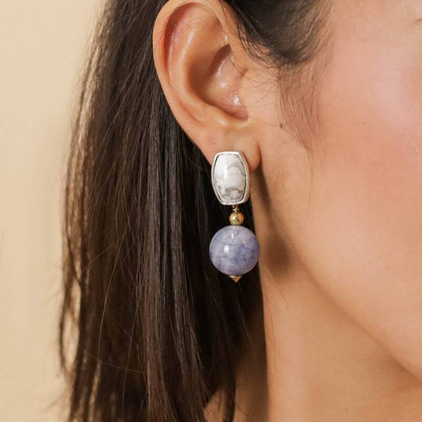 Boucles d'oreilles poussoir boule aigue marine