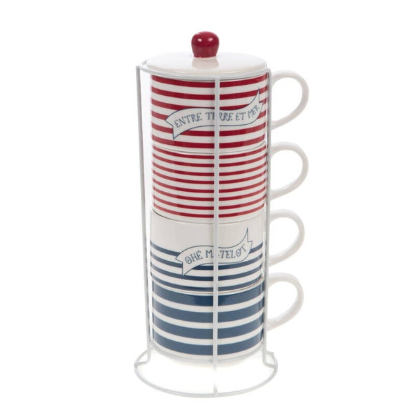 COFFRET RACK 4 TASSES MARINIERE