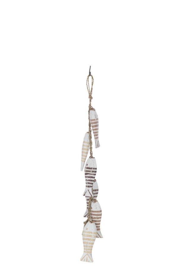 Suspension Poissons Albasia Bois/Raphia Marron/Blanc