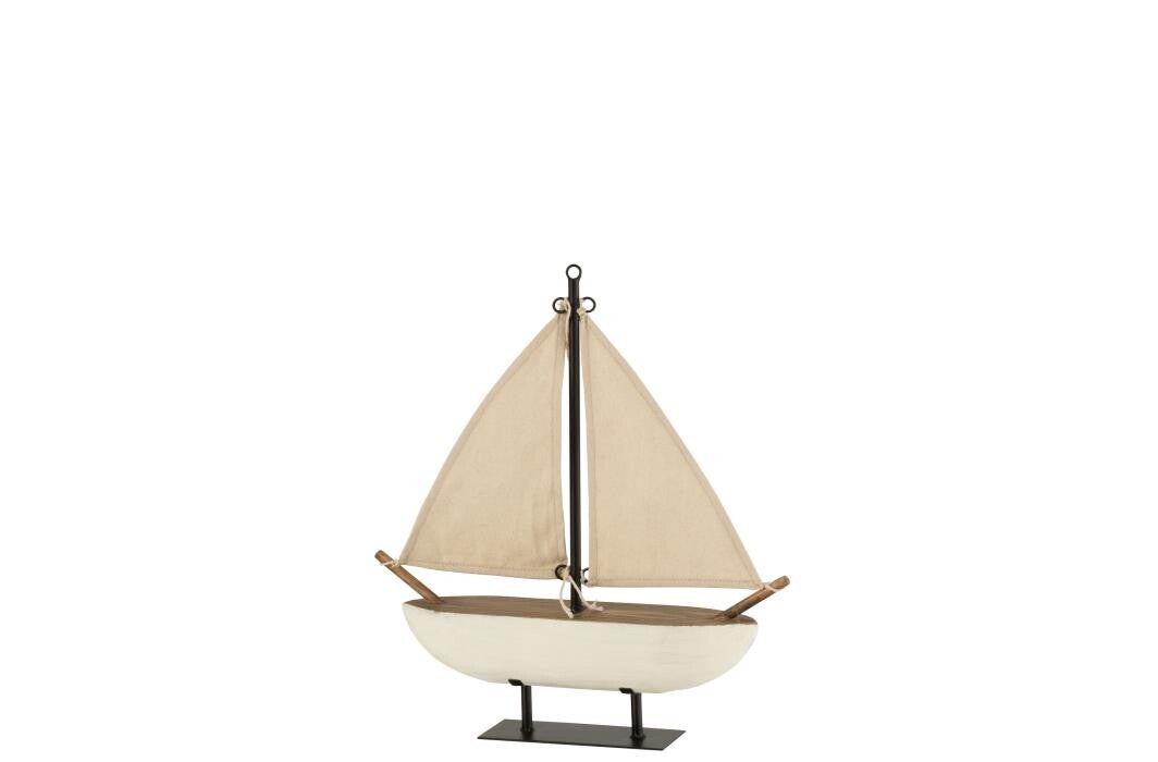 Bateau A Voiles En Bois/Jute Blanc/Brun