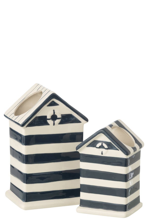 Cachepot Beach House Porcelaine Bleu / Blanc