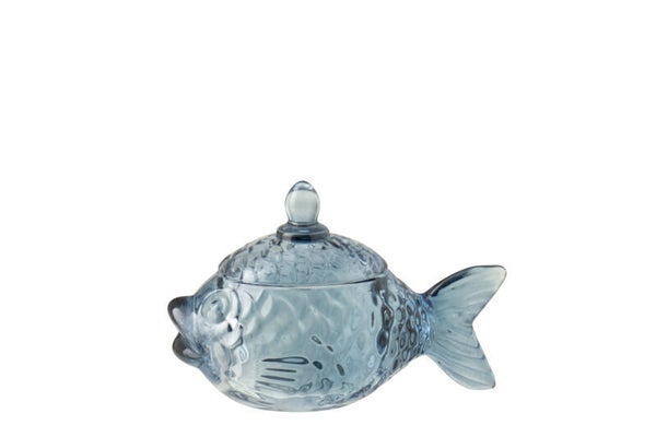 Pot à Provision Poisson En Verre Bleu