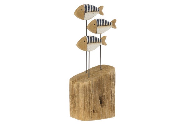 Poisson Sur Base Bois De Paulownia Bleu/Naturel